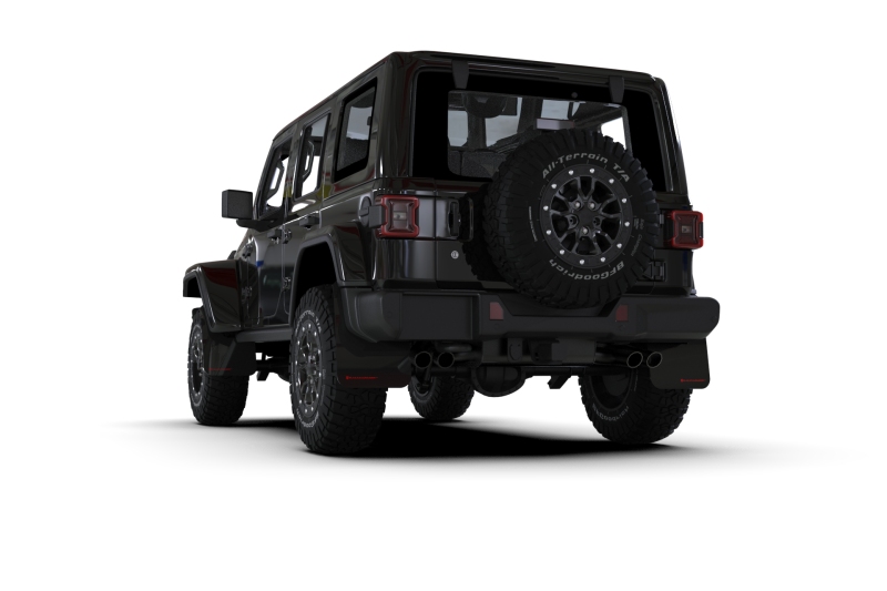 Jeep Wrangler Rubicon Mud Flap Kit - Rally Armor - UR Black Flap/Metallic Black Logo - Black - `18-`27